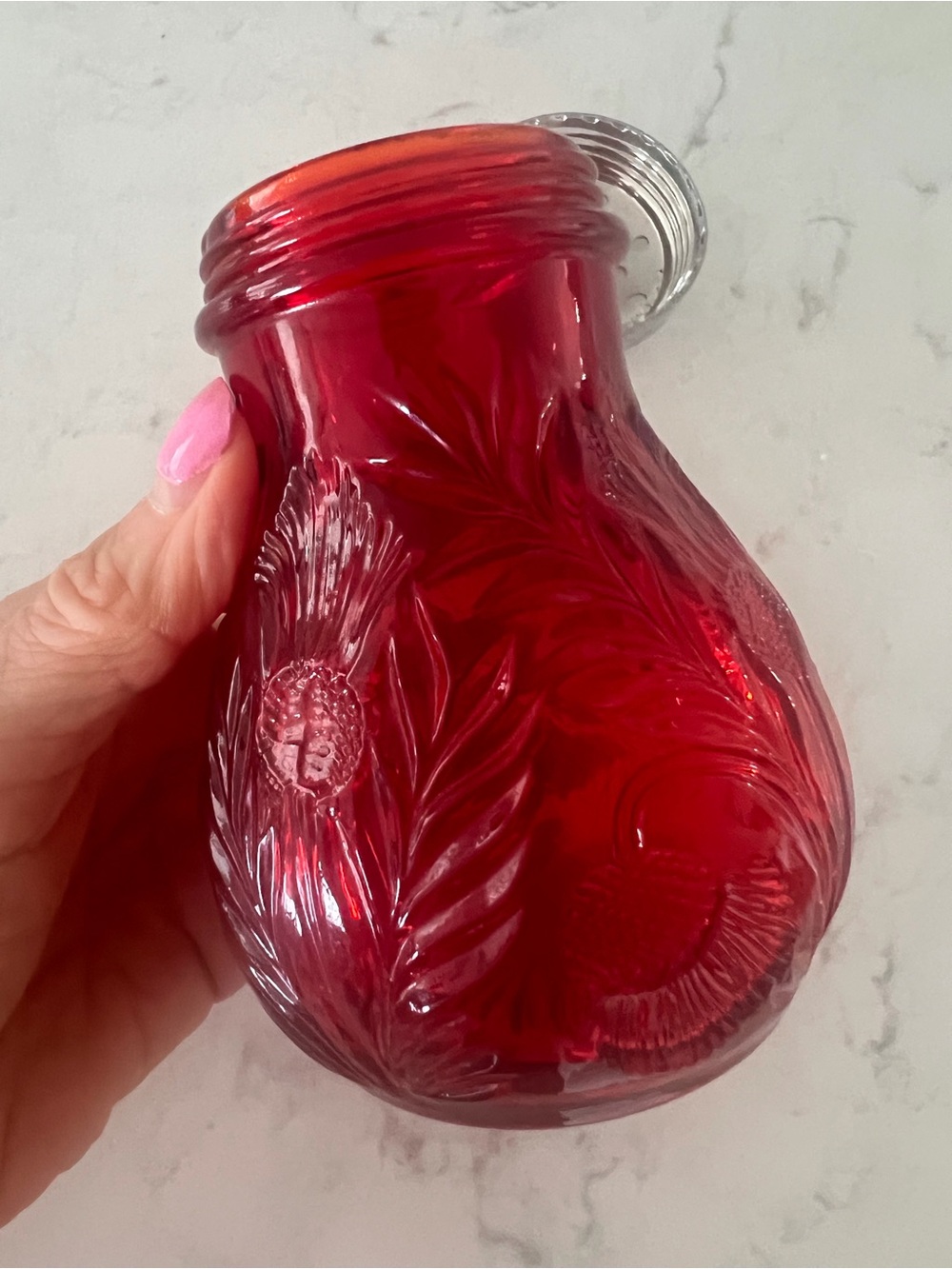 Glass Mosser Inverted Thistle Sugar or Cheese Shaker Ruby Red - Picture 3 of 4